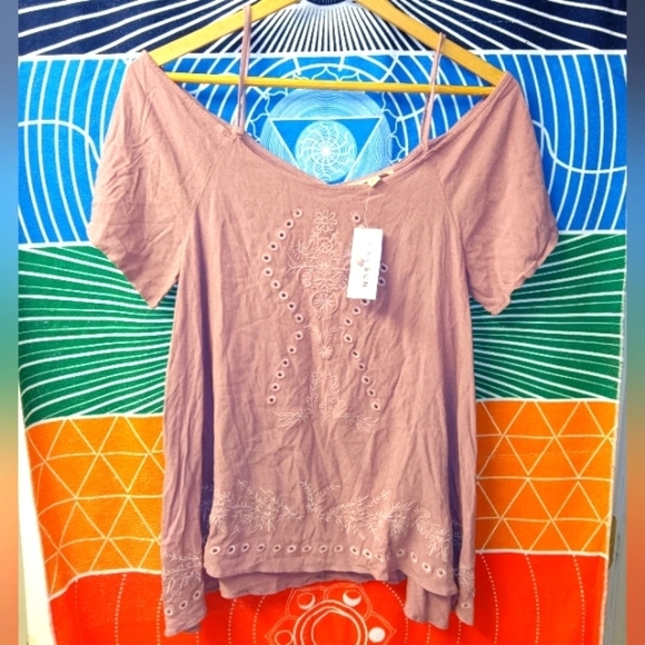 PacSun Tops - ❄️ NWT Pacsun LA Hearts Boho Mauve Pink Cold Shoulder Blouse Embroidered Sz XS